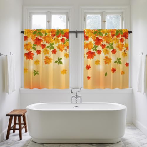Yellow & Orange Fall Leaves Kitchen Tier Curtains 27.5 x 45 Inches - Pack of 2