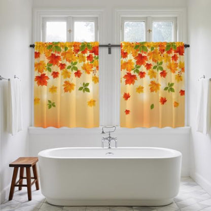 Yellow & Orange Fall Leaves Kitchen Tier Curtains 27.5 x 45 Inches - Pack of 2