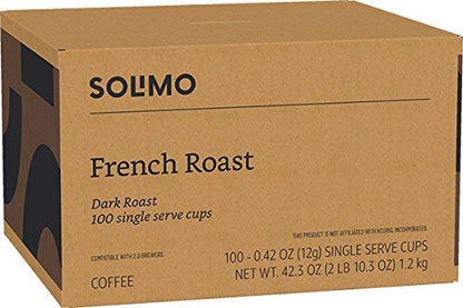 Solimo Dark Roast Coffee Pods - French Roast for Keurig 2.0 Brewers | 100 Count (Pack of 2)