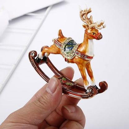 Hand Painted Enamel Reindeer Trinket Box - Mini Jewelry Organizer with Rhinestones - Holiday Home Decor (Reindeer Variant)