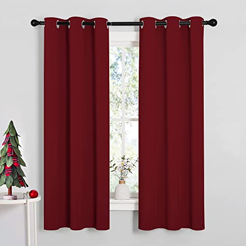 NICETOWN Christmas Window Curtains - Burgundy Red, 34x63 Inches, 1 Pair, Blackout & Thermal Insulated