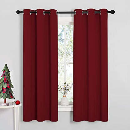 NICETOWN Christmas Window Curtains - Burgundy Red, 34x63 Inches, 1 Pair, Blackout & Thermal Insulated