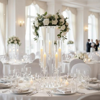 Clear Acrylic Candelabra Centerpiece with Flower Stand - 23.6 Inch, 2-in-1 LED Candle Holder