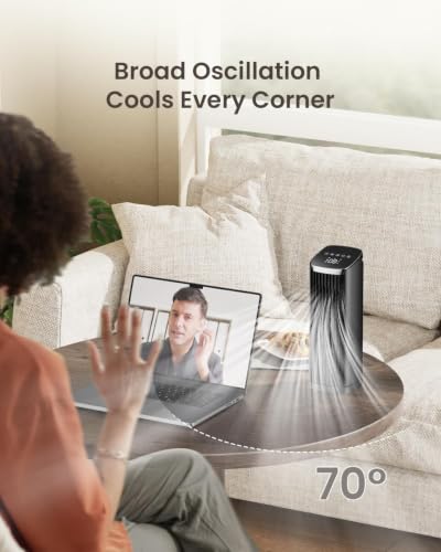 13.2 Inch Tower Fan for Bedroom & Office, Quiet Bladeless Oscillating Desk Fan with Remote & Timer