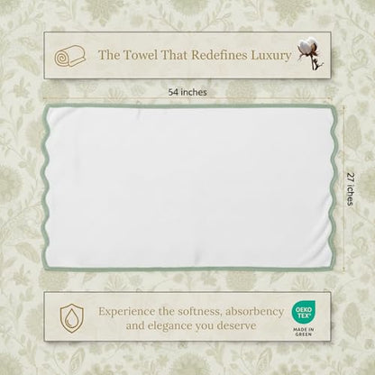Sage Green Piping Monogrammed Bath Towels Set of 2 - Scallop Edged Cotton