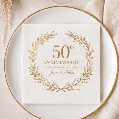 Personalized 50th Anniversary Napkins with Names and Date - Style 1 - Golden Wedding Party Decor