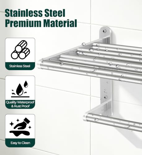 16 Inch Double Towel Rack Wall Mount Stainless Steel Bathroom Storage
