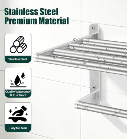16 Inch Double Towel Rack Wall Mount Stainless Steel Bathroom Storage