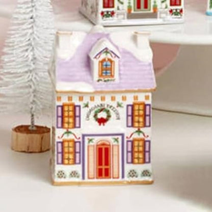 Christmas Village Spice House Set - Holiday Ceramic Decor for Kitchen & Tabletop, 6 Pieces