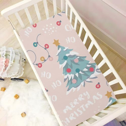 Mini Fitted Baby Crib Sheet A03 - Soft & Elastic Baby Bed Sheet for Toddler & Playard, Christmas Pattern