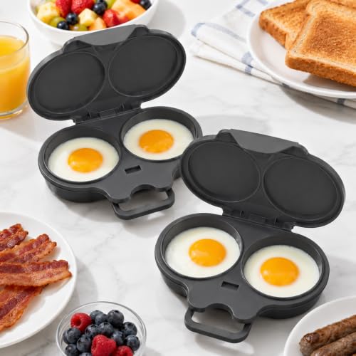 Dark Grey Dual Cavity Microwave Egg Poacher 2-Egg Cooker with Lid - Black Variation