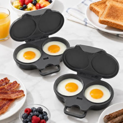 Dark Grey Dual Cavity Microwave Egg Poacher 2-Egg Cooker with Lid - Black Variation