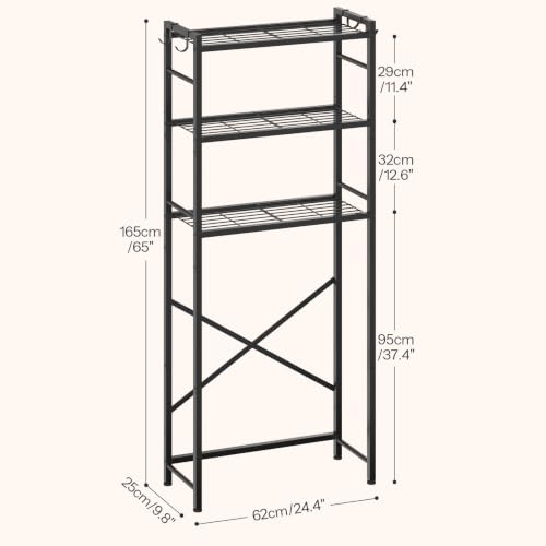 Over-the-Toilet Bathroom Storage Rack 3-Tier Organizer with Adjustable Shelves & Hooks