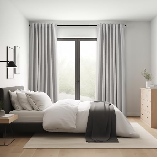 Blackout Linen Curtains - 52W x 94L in Grey Beige, 2 Panels, Modern Light Blocking & Soundproof for Living Room