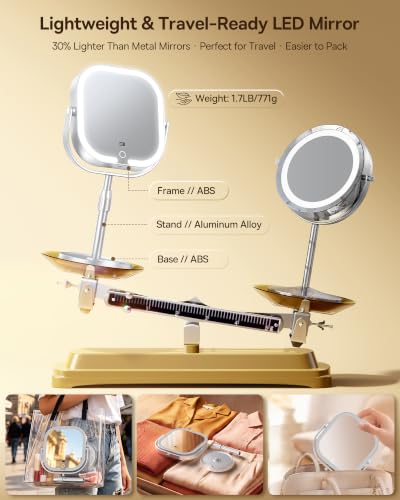 Lighted Makeup Mirror with Magnification 20X/1X, Adjustable Height, LED Display
