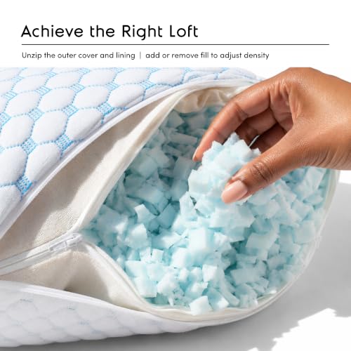 Nestl Cooling Memory Foam Pillow Queen 2-Pack - White / Blue, Adjustable Loft
