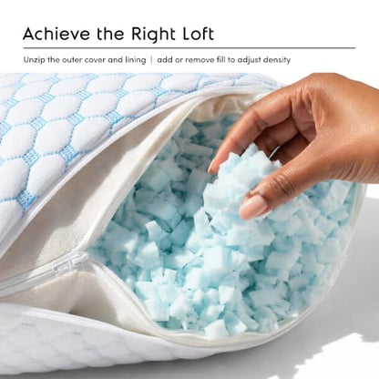 Nestl Cooling Memory Foam Pillow Queen 2-Pack - White / Blue, Adjustable Loft