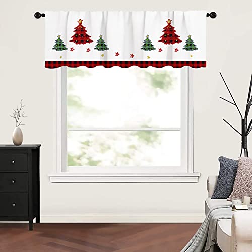Christmas Valance Curtains for Windows, Red & White Holiday Kitchen Window Treatment - 54 x 18 inch - Variation 11