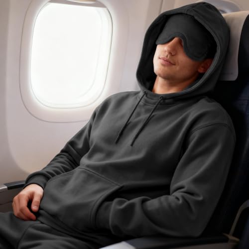 Ainangua Men's Oversized Hoodie with Built-In Eye Mask - Dark Gray, Large - Travel Sleep Wearable Blanket