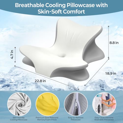 White & Grey Cervical Neck Pillow for Pain Relief, Ergonomic Memory Foam Wedge