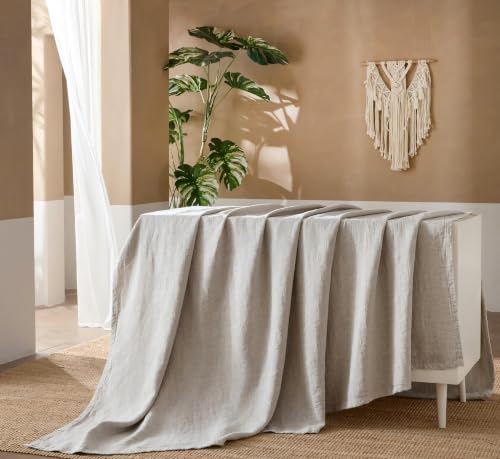 Natural Linen Throw Blanket Twin Size - Breathable, Lightweight Bed Decor