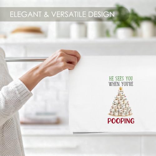 Funny He Sees You When You're Pooping Christmas Bathroom Towel - Variation of THIS listing