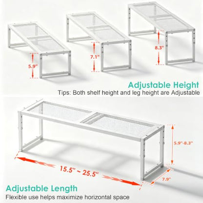 Expandable Adjustable Kitchen Shelf Organizer - Stackable Metal Storage Racks, 30LBS Capacity, 15.5-25.5 Inches