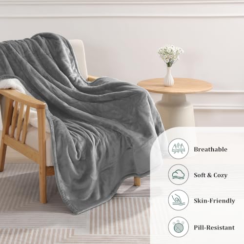 Gray Electric Blanket Throw 50x60in Plush Heated Lap Blanket for Adults