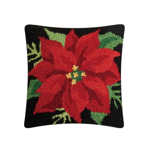 Poinsettia Christmas Throw Pillow 10-inch Square Wool Velvet Holiday Decor