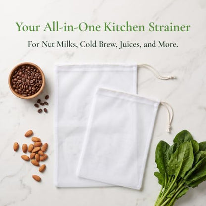 Reusable Fine Nylon Mesh Strainer Bags for Juicing Nut Milk and More - 6 Pack