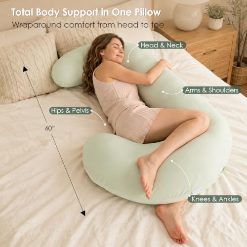 Queen Rose Green Cooling Body Pillow C-Shaped Full Body Support for Side Sleepers