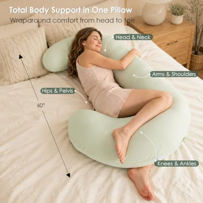 Queen Rose Green Cooling Body Pillow C-Shaped Full Body Support for Side Sleepers