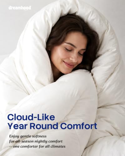 Queen All Season Goose Feather Down Fiber Comforter - White - Dreamhood