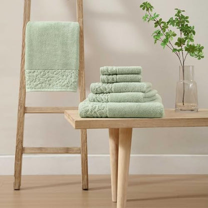 Laura Ashley - Bath Towels, Soft & Absorbent Cotton Towels, Fade Resistant & Low Linting, Ideal Dorm Essentials (Marilyn Green, 6-Piece)