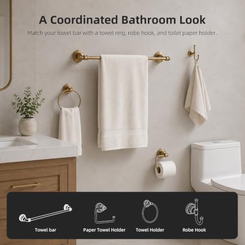 Industrial Champagne Gold Square Bathroom Towel Ring - Wall Mount Hand Towel Holder