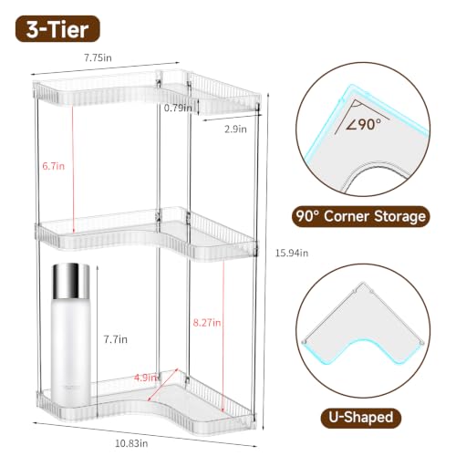 Corner Makeup Counter Organizer, 3-Tier Clear Corner Shelf - Jywantful