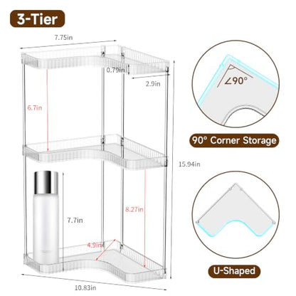 Corner Makeup Counter Organizer, 3-Tier Clear Corner Shelf - Jywantful