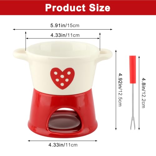 Mini Ceramic Fondue Cup with Fork - Candle Heated Personal Dipping Mug - Style 1