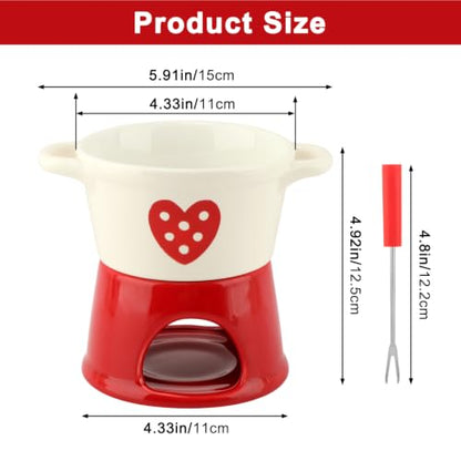 Mini Ceramic Fondue Cup with Fork - Candle Heated Personal Dipping Mug - Style 1