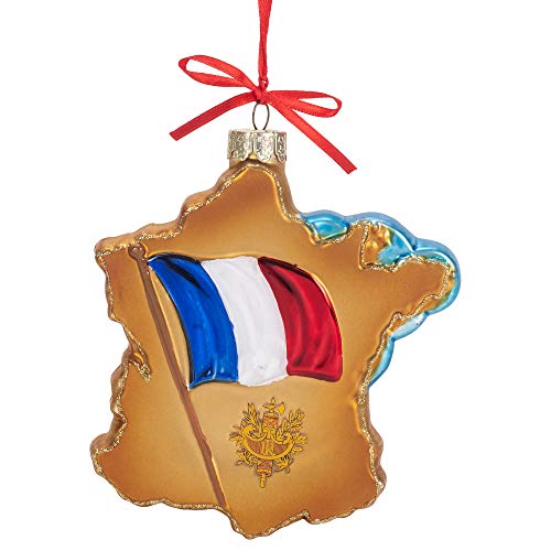 France Map Glass Ornament with Landmarks - Holiday Decor, 4.75 Inch