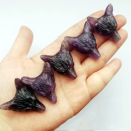 Natural Amethyst Wolf Head Crystal Figurine for Healing and Meditation
