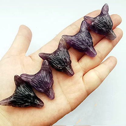 Natural Amethyst Wolf Head Crystal Figurine for Healing and Meditation