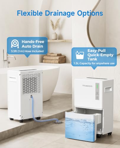 Dehumidifier for Basement 1500 Sq Ft, 21 Pints with Drain Hose - Trazico