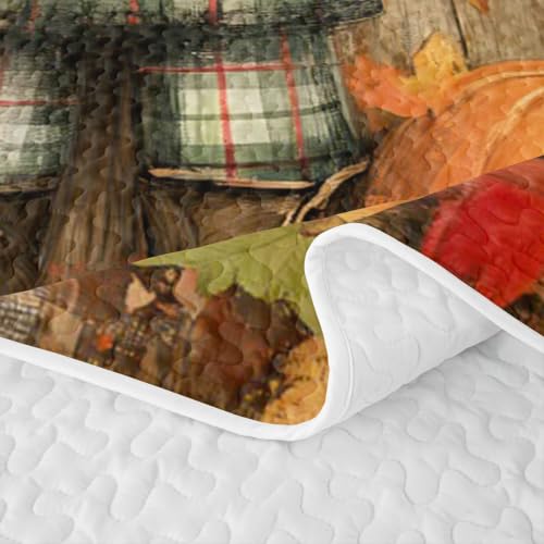 Orange Brown Autumn Scarecrow Quilted Bedspread Twin Set with Pillowcase - 2 Pieces