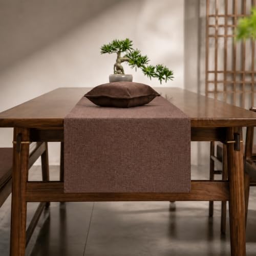 Espresso Brown Faux Linen Water Resistant Table Runner 72in - Rustic Decor