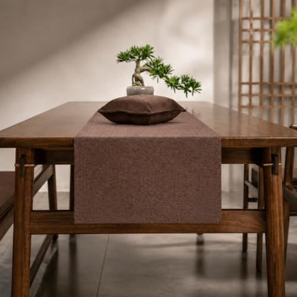 Espresso Brown Faux Linen Water Resistant Table Runner 72in - Rustic Decor