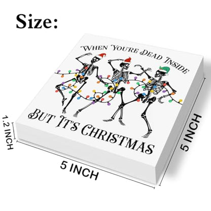 Funny Christmas Skeleton Sign Decor - Dead Inside But It's Christmas Wood Block - Skeleton 01