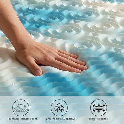 DUMOS 2-Inch King Cooling Gel Memory Foam Mattress Topper Blue