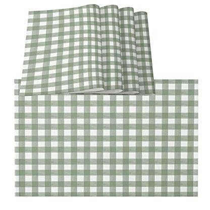 6 Pcs Sage Green Buffalo Plaid Placemats Set - Cotton Linen Table Mats for Dining