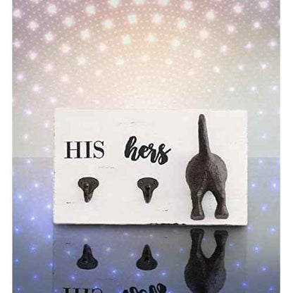 Mud Pie HIS, HERS & PUP WALL HOOK, White, Brown, 2.00" x 11.00"